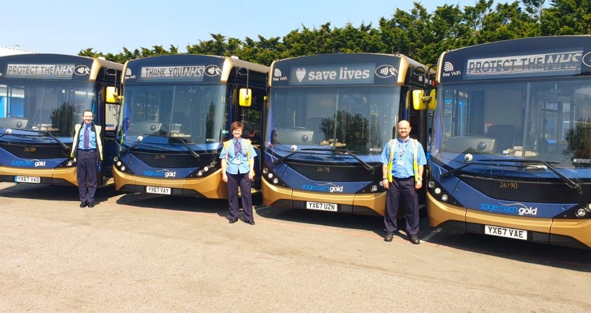 Stagecoach in South Wales displays messages of support for NHS staff on buses