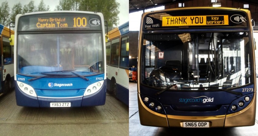 Stagecoach in South Wales celebrate Captain Thomas Moore’s 100th birthday with a tribute to him, the NHS and key workers 